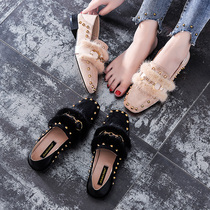 Tide brand net red single shoes women 2021 Spring and Autumn New Bean shoes in the back of retro flat lofford shoes coarse heel wool shoes