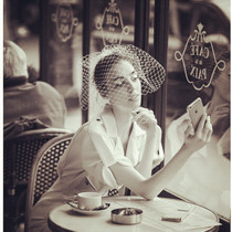 New bride wedding veil travel shot large grid veil cover shape yarn Korean simple wedding veil small veil