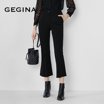 GEGINA Gigina womens new black OL classic Micro-La trousers womens hips slim and slim ankle-length pants