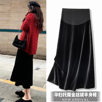 Maternity Autumn New Gold Velvet Skirt Loose Belly Mid-Length Skirt Spring and Autumn Outer Wear Fashion Fishtail Skirt