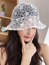 New fashion lace transparent basin hat beach sun hat sun hat portable foldable Net red same beach hat