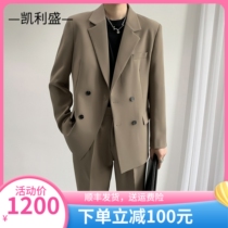 High-quality double-breasted suit suit mens Korean version loose two-piece business casual youth banquet suit