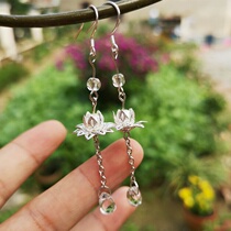 Handmade retro earrings ear jewelry classical ancient costume Lotus earrings Hanfu accessories clear Lotus daily style