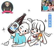 Q version hand-painted avatar custom small white head comic character image design live-action photo turn hand-drawn couple portrait