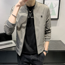 Fugui bird spring and autumn Korean version thin jacket mens trend handsome grey baseball suit casual collar 100 lap jacket
