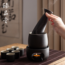 Black pottery Japanese white wine and sake ceramic wine set set household warm wine hot pot small wine cup wine cup dispenser