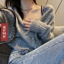 SUN11 knitted small cardigan female 2021V collar spring and autumn thin slim slim top lazy short coat