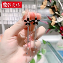 Yushangfu s925 sterling silver five-leaf petals anti-throwing EAR thread female Korean temperament earrings personality long tassel earrings