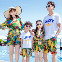 Parent-child dress a family of three mother womens womens foreign mother and son four summer Net red summer clothes
