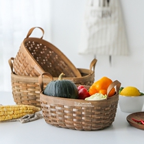 Japanese hand-made old carbonized wood chip handle knitting storage basket picnic fruit bread basket holding hand flower basket