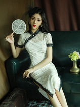 White Lace Qipao Teenage Girl Young 2021 The new French style Comeback Temperament Vegan Lean improved summer