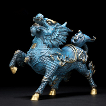 Full copper color wind and fire Unicorn ornaments lucky unicorn pair of male and female living room crafts home decoration furnishings