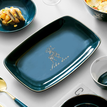 Donald-resonant retro-Phnom Penh Fish Disk with Large Steam-plated Golden Household Plate Ceramic rectangular steamer tableware