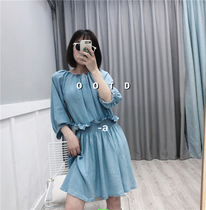 2021 Summer new straight shoulder tightness waist one-piece dress minimalist about 100 hitch foam sleeves cashew with slim jeans