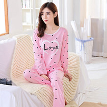 Casual cotton spring and autumn pajamas womens autumn long-sleeved trousers cartoon cotton womens home clothes winter suit Korean version