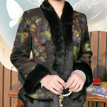 Chinese classic 40 mmi heavy satin fragrant cloud yarn open and winter style clip cotton thickened rabbit hair Chinese blouse jacket woman