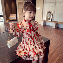 Korean girls chiffon dress 2021 spring new childrens foreign style floral pleated princess dress little girl skirt