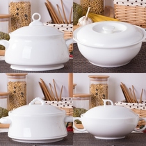 Household binaural bowl personality pure white large bone porcelain soup pot with lid soup bowl Palace pot ceramic pot ceramic pot