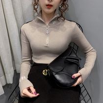 polo high collar bottom sweater lady inner lap 2019 autumn winter new foreign air fashion Thickened Needle Weaselwear