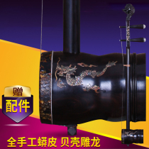 Guangdong Gaohu dragon head ebony inlaid shell Gaohu playing musical instrument Huangmei opera piano to send accessories