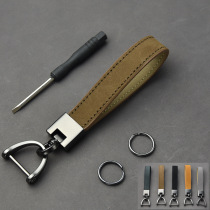 Creative keychain male and female head layer cowhide car key pendant leather keychain gift custom LOGO