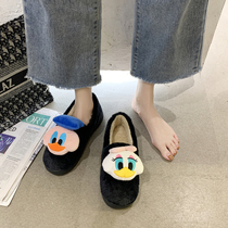 Cute home cotton slippers women wear 2020 autumn and winter Joker flat indoor non-slip suede bean cotton shoes children