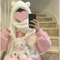 Autumn and winter female students imitation lambskin collar Japanese cute bear scarf Hat gloves one warm thickened