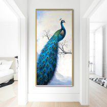  New Chinese style entrance decoration painting Peacock mural American aisle corridor end hanging painting vertical version of modern hand-painted oil painting