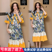 2021 spring and summer new color doll collar pregnant womens dress mid-length short-sleeved fashion loose pregnant womens skirt trend