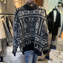 APM Dongdaemun Korean mens autumn and winter academic geometric pattern texture loose sweater off-the-shoulder sweater