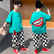 Boys summer suit big mouth short-sleeved suit 2021 new thin section middle and large children children foreign style fashionable boys