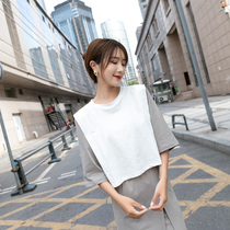 Splicing Collision Color T-shirt Female Summer Design Sensation 2022 New Blouse Easy Letter Short Sleeve Polo Shirt Dress Pants Suit