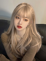 Hum wig womens long-haired womens group blonde long straight hair round face lolita natural full head cover style jk natural wig