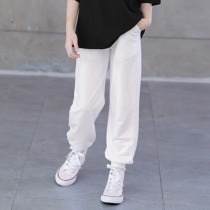Girls sports pants 2022 spring and autumn Korean version of white running trousers childrens middle-aged and older childrens loose-legged casual pants