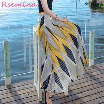 Rsemnia womens bohemian skirt seaside resort beach dress A large pendulum thin chiffon Medium-length dress