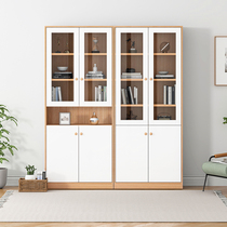 Wall Bookcase Home Glass Floor Cabinet Original Wood Color Minimalist Modern with door display cabinet Living room Locker Bookcase