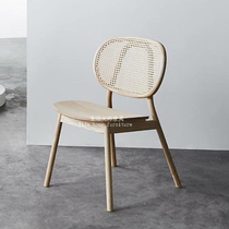 Nordic solid wood rattan chair Rattan Dorsal Chair Fashion Light Luxury Minimalist Designer Single Chair Medieval White Wax Wood Dining Chair
