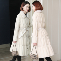 zqqz new whole mink mink fur collar fur goose down jacket women long temperament big brand thin coat 2099