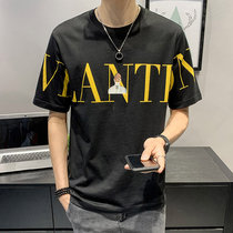 Mens short-sleeved T-shirt trendy fashion brand slim half-sleeved cotton top student letter printing base shirt male D0301