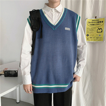 Knitted vest men autumn and winter ins Japanese Korean trend Academy style dk uniform sweater loose V collar vest coat