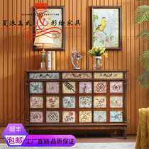 American retro solid wood color painted furniture multilayer shoe cabinet assorted shoe changing stool large capacity kitchen cabinet dining side cabinet Xuanguan cabinet