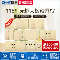 Zhengtai 118 series switch socket large panel household wall without border NEW5C Champagne gold concealed Zhengtai