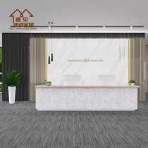 Custom grille Marble background wall panel Bamboo and wood fiber splicing gusset company front desk living room TV wall panel