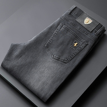 Autumn-winter high-end luxury Eurostock dark grey jeans Mens autumn and winter workout Fashion Elastic Straight Barrel Casual Pants Men
