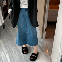 ALIN Custom big code Womens dress 2022 new spring Fat younger sister mm half body dress Slim Cover Open Fork Denim Dress