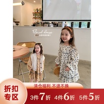 Orange childrens dress 2021 autumn new girl niche Korean fresh floral vintage long sleeve skirt