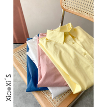 Little Shijia) Pure Color Shirt Woman Ocean Gas Spring New Korean Version Port Taste Casual 100 Hitch Loose Long Sleeve Shirt Tide