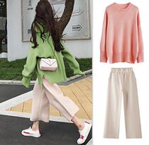  2020 autumn and winter womens dress new foreign pistachio red two-piece suit big code fat mm sweatshirt sweatshirt wow