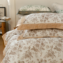 French pastoral style 100-count cotton four-piece set pure cotton satin digital printing retro American bedding