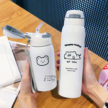 Water cup Thermos cup with straw creative children girl portable personality baby cute female couple cup student